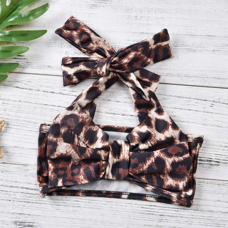 Aalizzwell Baby Girl Bathing Suit, Toddler Girls Two Piece Swimsuit Halter Top Bikini Cheetah Leopard Swimming Suit (Leopard, 0-6 Months) - Image 4